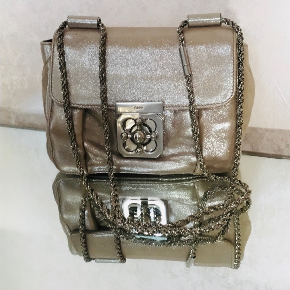 Chloé Metallic Gold Leather Crossbody Bag with Chain Strap